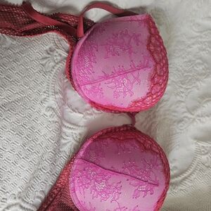 38 D Bombshell by Victoria Secret Lace Trim Push-Up Bra - Pink